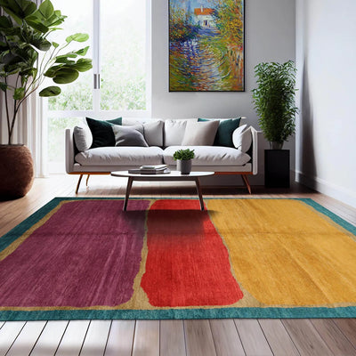 6'2''x9'2''Gold Coral Purple Color Hand Knotted Tibetan 100% Wool Traditional Oriental Rug