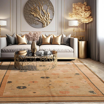 5'1''x9'6''Beige Peach Teal Color Hand Knotted Tibetan 100% Wool Traditional Oriental Rug