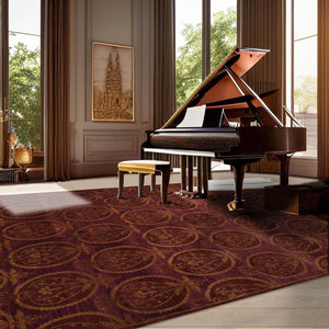 6'x8' Aubergine Brown Gold Color Hand Knotted Tibetan 100% Wool Transitional Oriental Rug