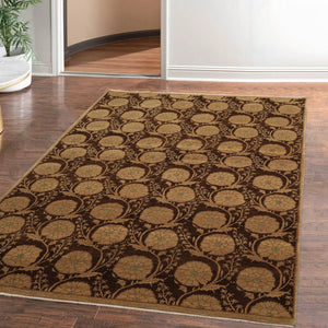 4'11'' x 7'  Brown Moss Turquoise Color Hand Knotted Tibetan 100% Wool Modern & Contemporary Oriental Rug