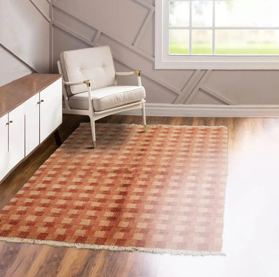 4' x 6'  Peach Rust Beige Color Hand Knotted Tibetan 100% Wool Modern & Contemporary Oriental Rug