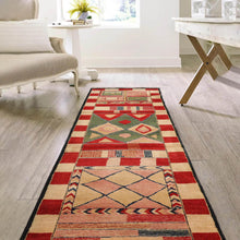 2'7'' x 12'3'' Red Green Navy Color Hand Knotted Tibetan 100% Wool Modern & Contemporary Oriental Rug