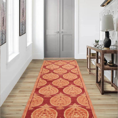 2'11'' x 11'10'' Rust Peach Light Gold Color Hand Knotted Tibetan 100% Wool Modern & Contemporary Oriental Rug