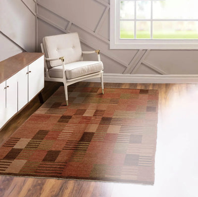 4'1'' x 6'2'' Rose Beige Brown Color Hand Knotted Tibetan 100% Wool Modern & Contemporary Oriental Rug