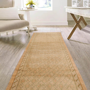 3'9'' x 9'  Beige Sage Tan Color Hand Knotted Tibetan 100% Wool Transitional Oriental Rug