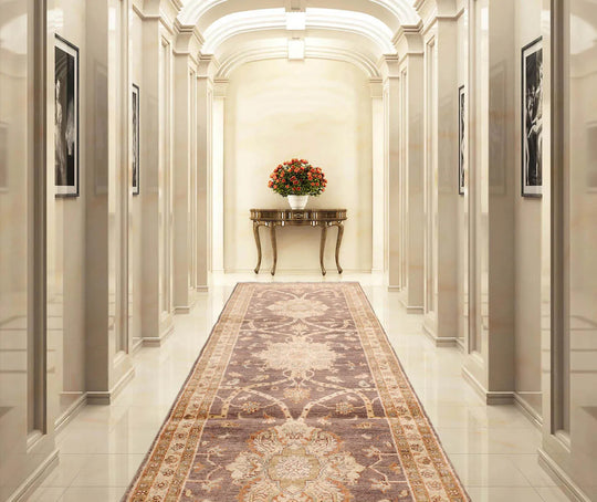 2'7"x7'10" Runner Gray, Beige Hand Knotted 100% Wool Peshawar Traditional Oriental Area Rug