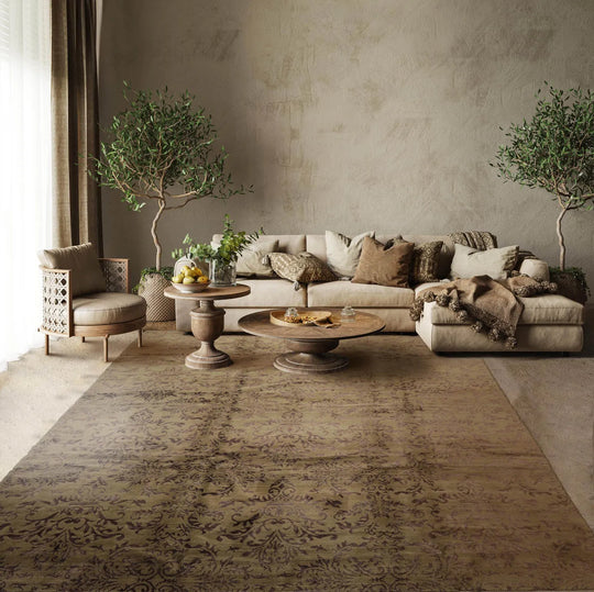 9x12 Moss, Graphite Mark Phillips Hand Knotted Tibetan 100% Wool Damask Contemporary Area Rug