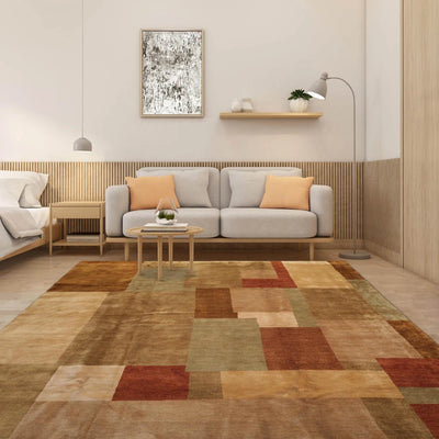 9' x 12'  Beige Sage Brown Color Hand Knotted Tibetan 100% Wool Modern & Contemporary Oriental Rug