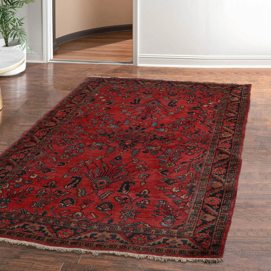 4'4'' x 6'7'' Red Black Blue Color Hand Knotted Persian 100% Wool Traditional Oriental Rug