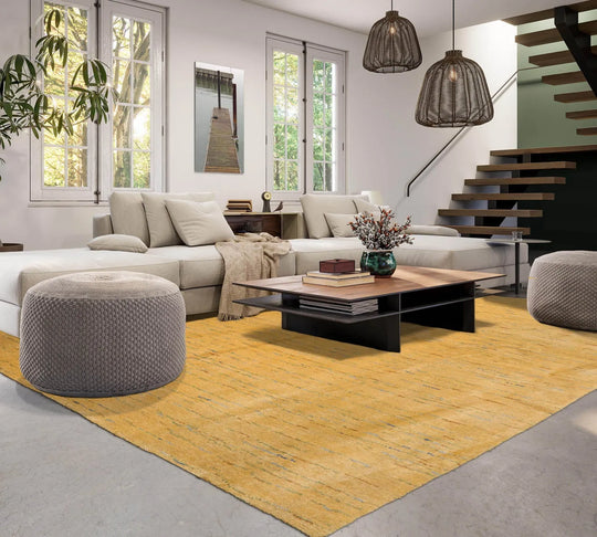 8x10 Gold Hand Knotted Tibetan 100% Wool Modern & Contemporary Oriental Area Rug