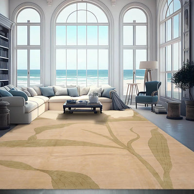 10' x14'  Beige Sage Color Hand Knotted Tibetan Wool and Silk Transitional Oriental Rug