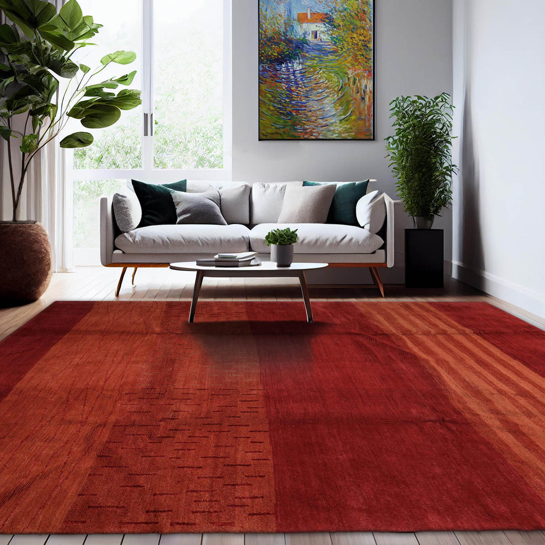 9' 2''x11' 11'' Raspberry Peach Salmon Color Hand Knotted Tibetan Wool and Silk Modern & Contemporary Oriental Rug