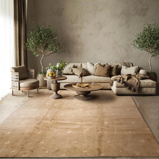 9x12 Beige Hand Knotted Tibetan Wool and Silk Michaelian & Kohlberg Transitional Oriental Area Rug