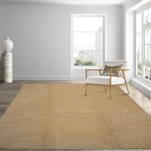 9' x12'  Gray Light Gold Color Hand Knotted Tibetan Wool and Silk Modern & Contemporary Oriental Rug