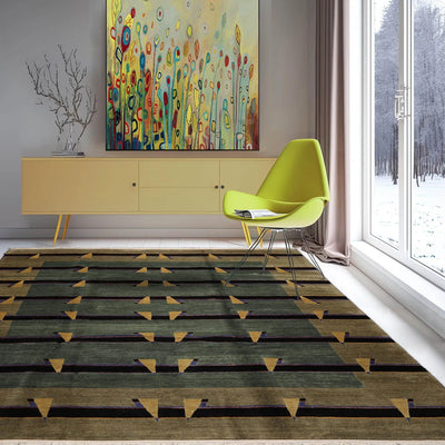 9' 2''x12' 2'' Celadon Moss Light Gold Color Hand Knotted Tibetan 100% Wool Traditional Oriental Rug