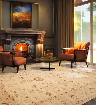 12' 1''x17' 9'' Warm Beige Caramel Gray Color Hand Knotted Oushak 100% Wool Traditional Oriental Rug