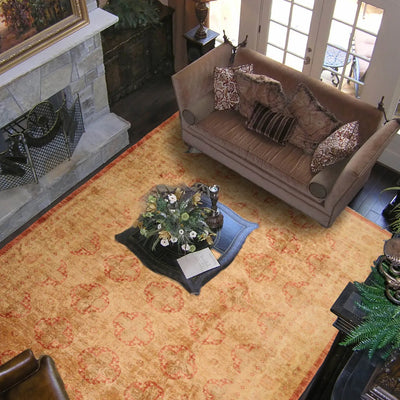 9' 11''x13' 9'' Gold Mustard Sage Color Hand Knotted Afghan  Oushak  100% Wool Traditional Oriental Rug