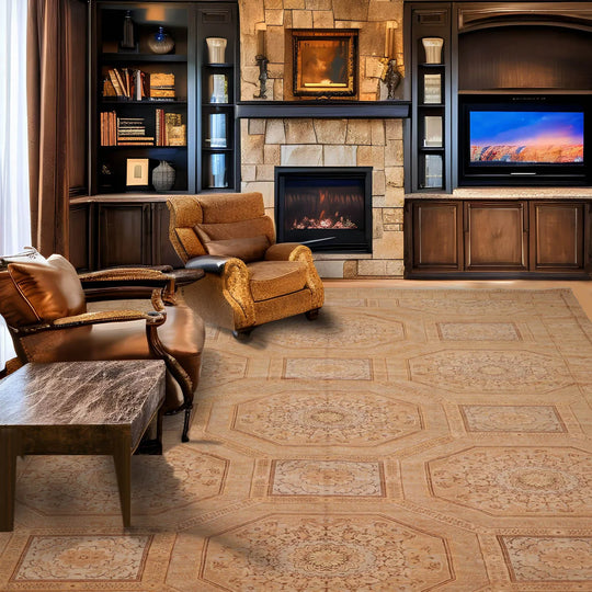 10'9"x15'1" Palace Beige Hand Knotted Tibetan 100% Wool Michaelian & Kohlberg Art Deco Oriental Area Rug