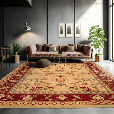 11' x15'  Light Gold Rusty Red Green Color Hand Knotted Arts & Crafts 100% Wool Arts & Crafts Oriental Rug