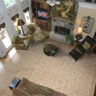 12' 5''x21' 11'' Beige Rose Pink Color Hand Knotted Flat Weave 100% Wool Traditional Oriental Rug