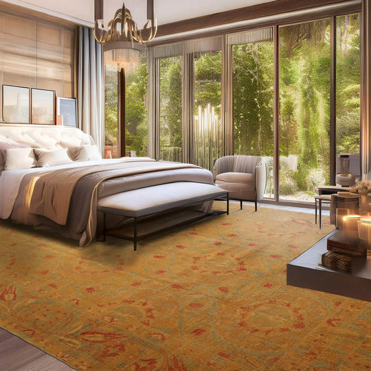 10x14 Gold Hand Knotted Oushak 100% Wool Traditional Oriental Area Rug