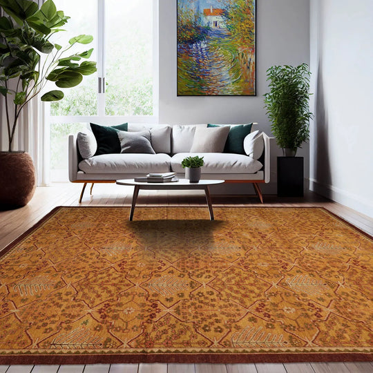 9x12 Gold, Brown Hand Knotted Tibetan 100% Wool Michaelian & Kohlberg Transitional Oriental Area Rug Gold, Brown