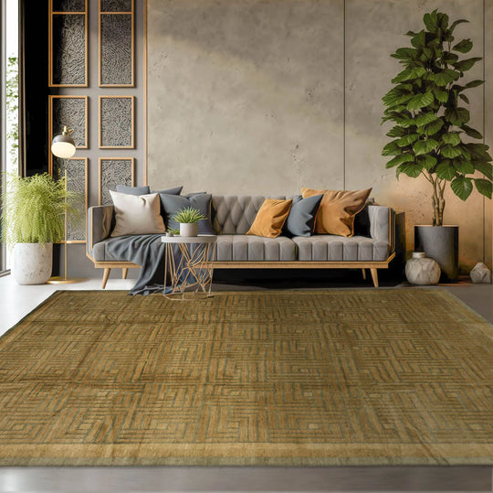 9x12 Gold, Olive Hand Knotted Tibetan 100% Wool Michaelian & Kohlberg Modern & Contemporary Oriental Area Rug