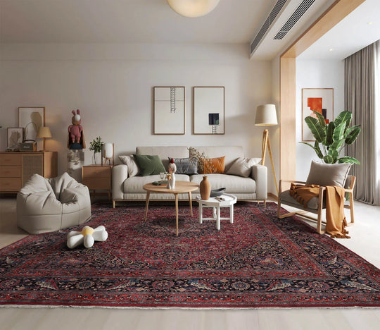 11'7''x15'5'' Palace Burgundy, Midnight Blue Hand Knotted 100% Wool Tabriz Traditional Oriental Area Rug