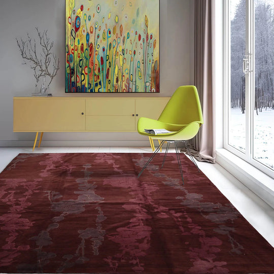9x12 Chocolate, Aubergine Hand Knotted Tibetan Wool and Silk Michaelian & Kohlberg Transitional Oriental Area Rug