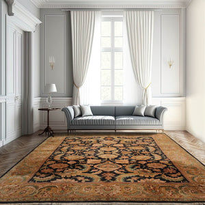 8' 8''x11' 8'' Charcoal Tan Sage Color Hand Knotted Persian 100% Wool Traditional Oriental Rug