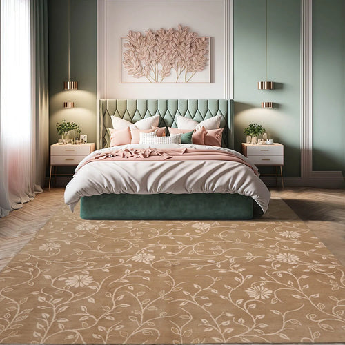 8' 1''x10' 2'' Tone On Tone Beige Color Hand Knotted Tibetan 100% Wool Transitional Oriental Rug