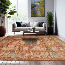 9' 1''x12' 10'' Brown Beige Rose Color Hand Knotted Oushak Wool and Silk Arts & Crafts Oriental Rug
