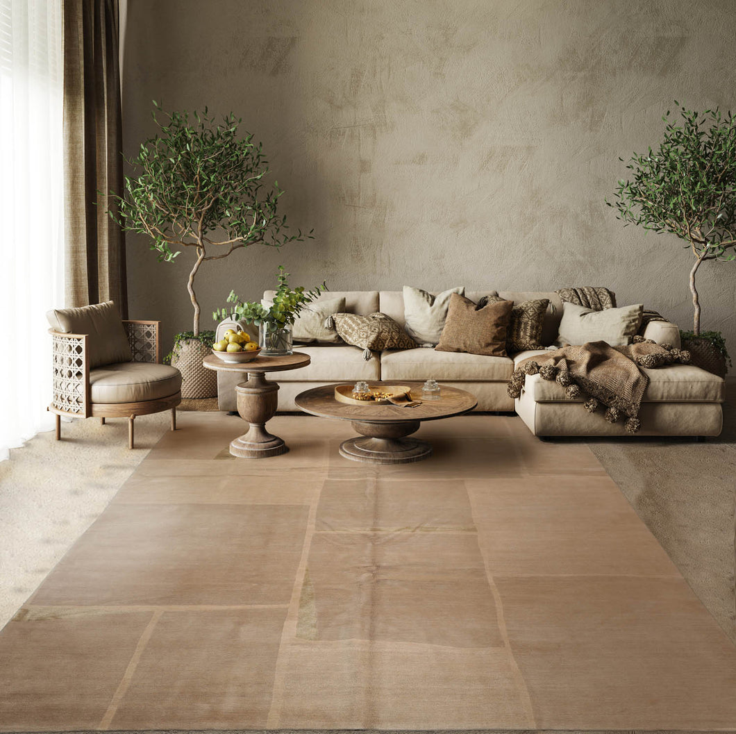 8' x9' 11'' Beige Taupe Color Hand Knotted Tibetan 100% Wool Modern & Contemporary Oriental Rug