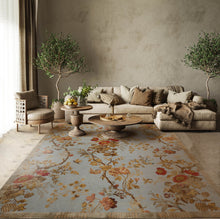 8' x10' 2'' powder Blue Sage Gold Color Hand Knotted Tibetan Wool and Silk Transitional Oriental Rug