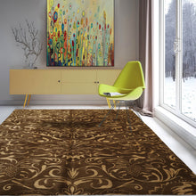 8' x10'  Olive Gold Color Hand Knotted Tibetan Wool and Silk Transitional Oriental Rug