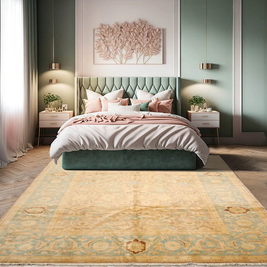 8x10 Taupe, Aqua Hand Knotted 100% Wool Peshawar Traditional Oriental Area Rug