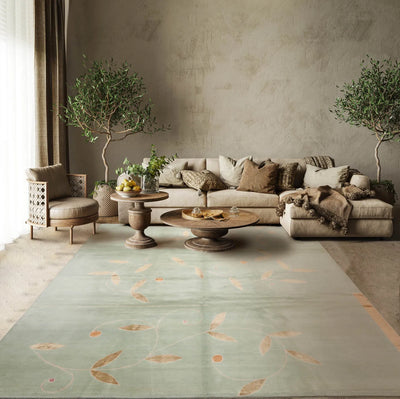 8' x10'  Aqua Caramel Beige Color Hand Knotted Tibetan Wool and Silk Modern & Contemporary Oriental Rug