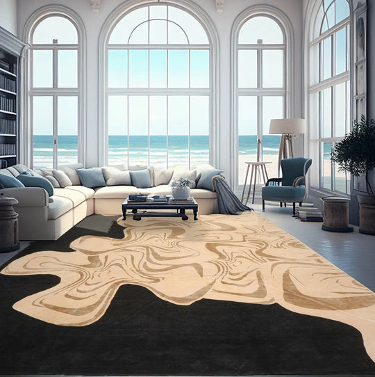 10x14 Beige, Black Hand Knotted Tibetan Wool and Silk Michaelian & Kohlberg Modern & Contemporary Oriental Area Rug