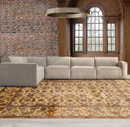 9x12 Ivory, Aqua Hand Knotted 100% Wool Agra Traditional Oriental Area Rug