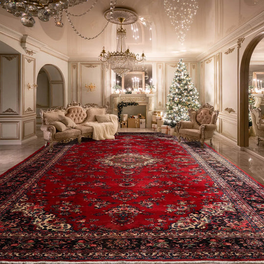 10'2'' x 20' Red, Charcoal Palace Hand Knotted 100% Wool Traditional Oriental Area Rug