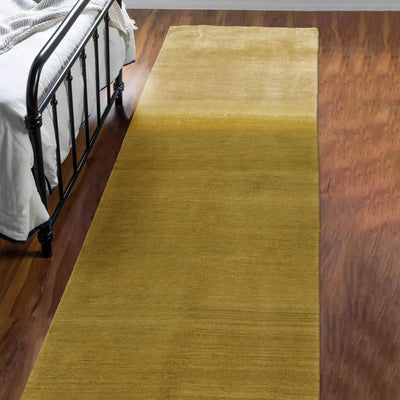 3' 1''x12' 1'' Olive Green Gold Color Hand Knotted Tibetan 100% Wool Modern & Contemporary Oriental Rug
