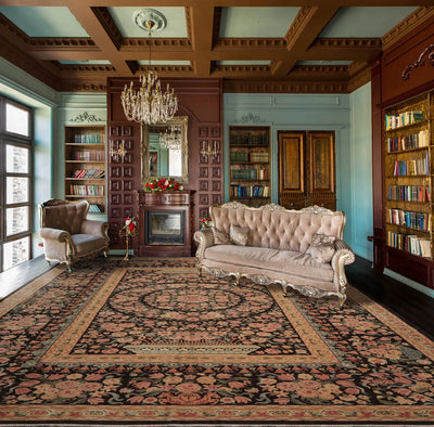 9' 10''x11' 8'' Chocolate Tan Aqua Color Hand Knotted Aubusson Savonnerie 100% Wool Traditional Oriental Rug