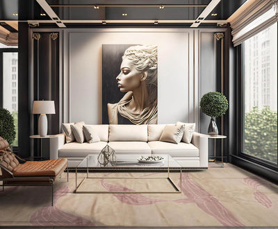 9' 11''x14'  Gray Beige Aubergine Color Hand Knotted Tibetan Wool and Silk Modern & Contemporary Oriental Rug