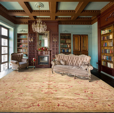 12' 6''x17' 11'' Pistacchio Beige Rust Color Hand Knotted Persian 100% Wool Traditional Oriental Rug