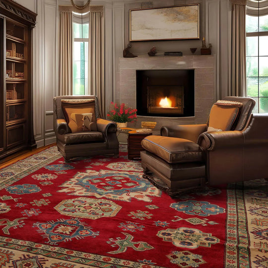 9x12 Red Hand Knotted 100% Wool Kazakh Modern & Contemporary Oriental Area Rug