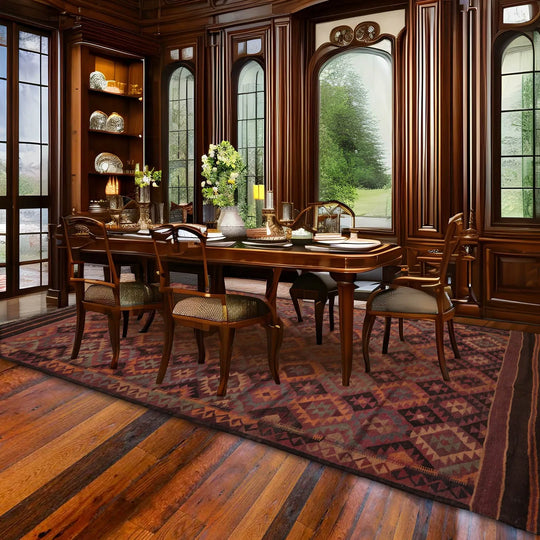 6'3''x12'3'' Brown Hand Knotted Flatweave Kilim 100% Wool Kilim Southwestern Oriental Area Rug