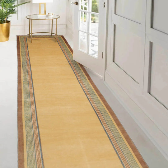 2'10''x13'10' Runner Gold, Brown Hand Knotted Tibetan 100% Wool Michaelian & Kohlberg Traditional Oriental Area Rug Light