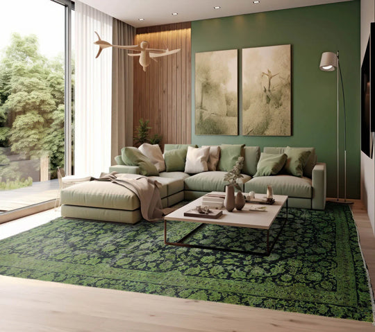 8x10 Lime, Midnight Blue Hand Knotted 100% Wool Peshawar Traditional Oriental Area Rug