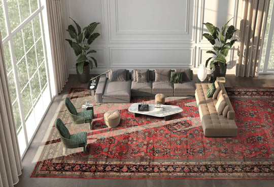 9' 6''x25' Palace Rose, Charcoal Hand Knotted 100% Wool Lilihaan Traditional Oriental Area Rug