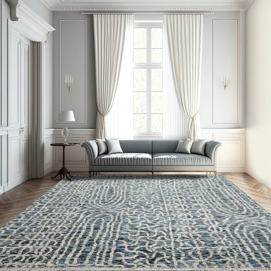 LoomBloom 8x10 Gray, Blue Hand Knotted Oushak 100% Wool Modern & Contemporary Oriental Area Rug